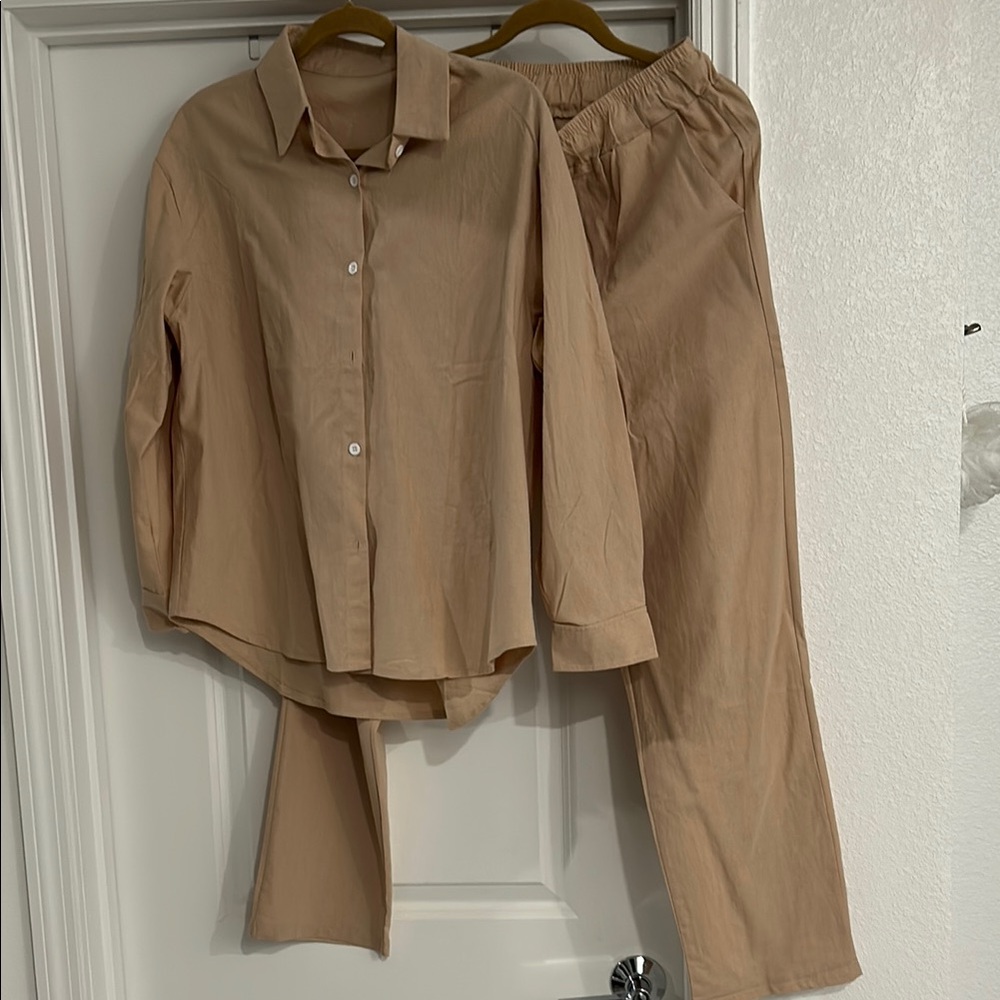 Women's Tan Pants & Shirt Set
